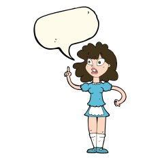 cartoon worried maid with speech bubble N7
