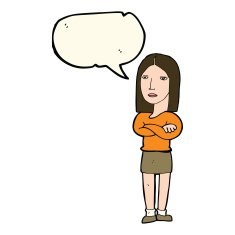 cartoon woman with folded arms speech bubble N19