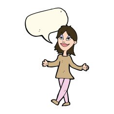 cartoon woman with no worries speech bubble N26