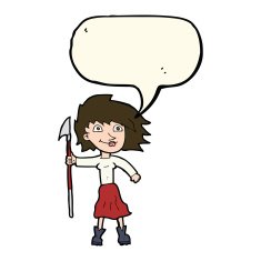 cartoon woman with spear speech bubble N7