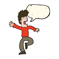 cartoon frightened man with speech bubble N49