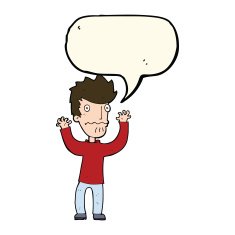 cartoon frightened man with speech bubble N50