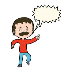 cartoon man with mustache pointing speech bubble N19