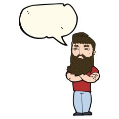 cartoon serious man with beard speech bubble N14