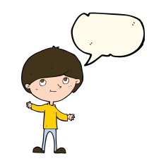 Cartoon happy boy with speech bubble N150