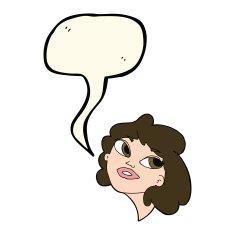 cartoon happy woman with speech bubble N159