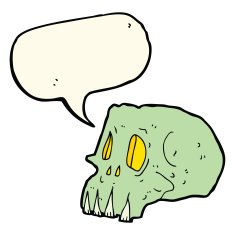 cartoon spooky skull with speech bubble N91