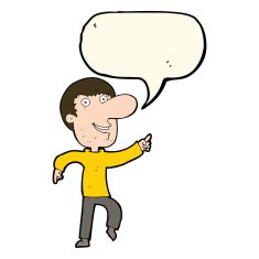 cartoon happy man dancing with speech bubble N24