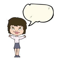 cartoon woman waving arms with speech bubble N13