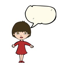 cartoon woman in dress with speech bubble N25