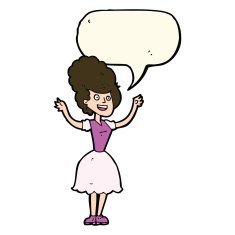 cartoon happy 1950's woman with speech bubble N6