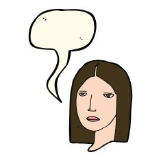 cartoon serious woman with speech bubble N12