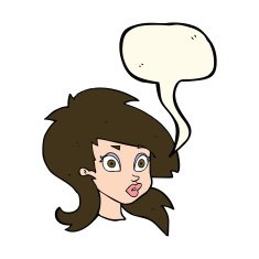 cartoon pretty surprised woman with speech bubble N6
