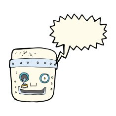 cartoon robot head with speech bubble N38