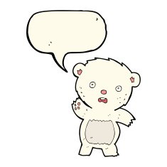 cartoon waving polar bear cub with speech bubble N27