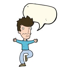 cartoon frightened man with speech bubble N51