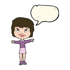 cartoon woman pointing with speech bubble N135