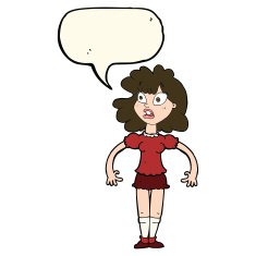 cartoon pretty girl with shocked expression speech bubble N7