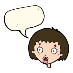 cartoon surprised female face with speech bubble N42