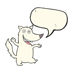 cartoon happy wolf with speech bubble N12
