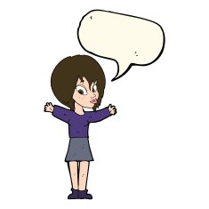 cartoon woman with open arms speech bubble N67