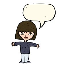 cartoon woman with open arms speech bubble N68