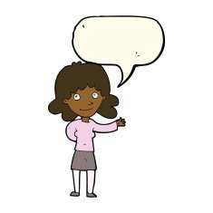 cartoon friendly woman with speech bubble N45