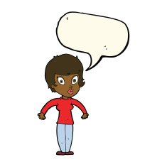 cartoon woman shrugging shoulders with speech bubble N310