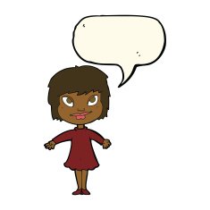 cartoon girl shrugging shoulders with speech bubble N21