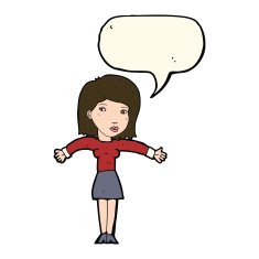 cartoon woman shrugging shoulders with speech bubble N312