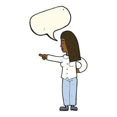 cartoon woman pointing with speech bubble N136