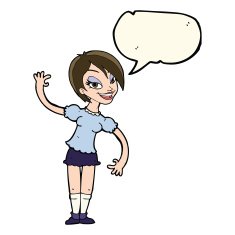 cartoon girl waving with speech bubble N19