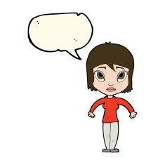 cartoon woman shrugging shoulders with speech bubble N313