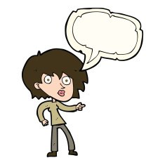 cartoon surprised woman pointing with speech bubble N7