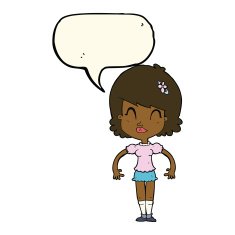 cartoon happy pretty woman with speech bubble N8