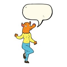 cartoon dancing fox woman with speech bubble N4