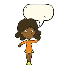 cartoon friendly woman waving with speech bubble N34