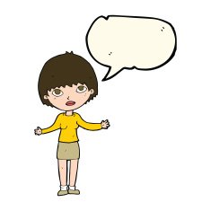 cartoon woman shrugging with speech bubble N40