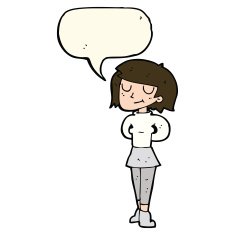 cartoon pleased woman with speech bubble N7