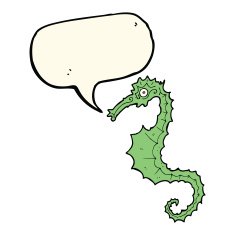 cartoon sea horse with speech bubble N14