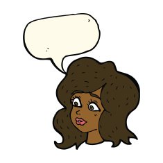 cartoon woman looking concerned with speech bubble N8