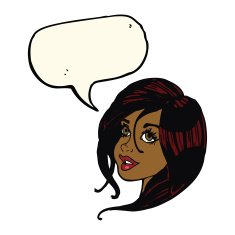 cartoon pretty female face with speech bubble N62