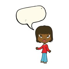 cartoon woman with open arms speech bubble N69