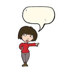 cartoon annoyed woman pointing with speech bubble N7