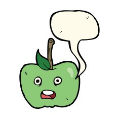 cartoon apple with speech bubble N23