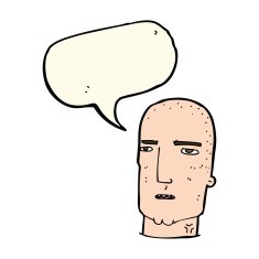 cartoon bald tough guy with speech bubble N13