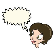 cartoon pretty female face with speech bubble N63
