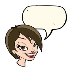 cartoon pretty female face with speech bubble N64