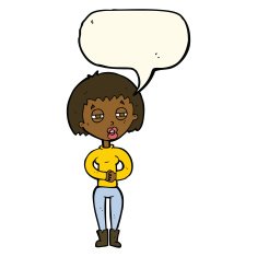 cartoon tired woman with speech bubble N20