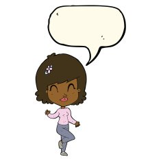 cartoon pretty woman dancing with speech bubble N16